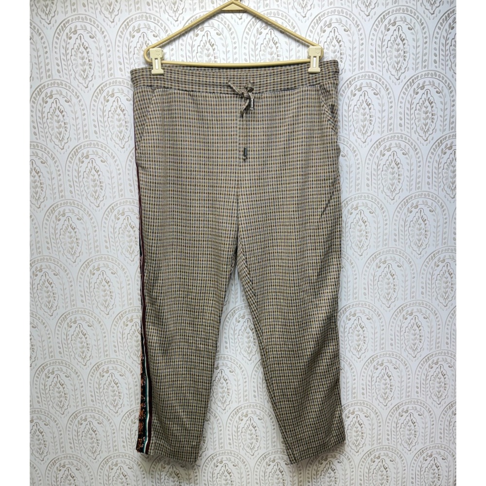 Maeve Anthropologie Plaid Sequin Stripe Joggers Womens Large Brown Knit Trousers